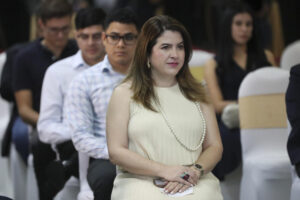 La presidenta del Consejo Nacional Electoral de Honduras, Cossette López Osorio, asiste a un evento este miércoles en Tegucigalpa (Honduras). EFE/ Gustavo Amador