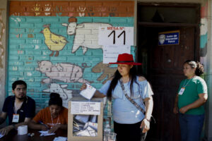 Una mujer vota en las elecciones generales de Bolivia este domingo, en la Escuela San Antonio, municipio de Villa Tunari (Bolivia). EFE/Rodrigo Sura