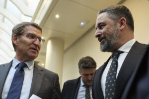 El líder del PP, Alberto Núñez Feijóo (i), y el de Vox, Santiago Abascal (d), en una imagen de archivo.EFE/ Kiko Huesca