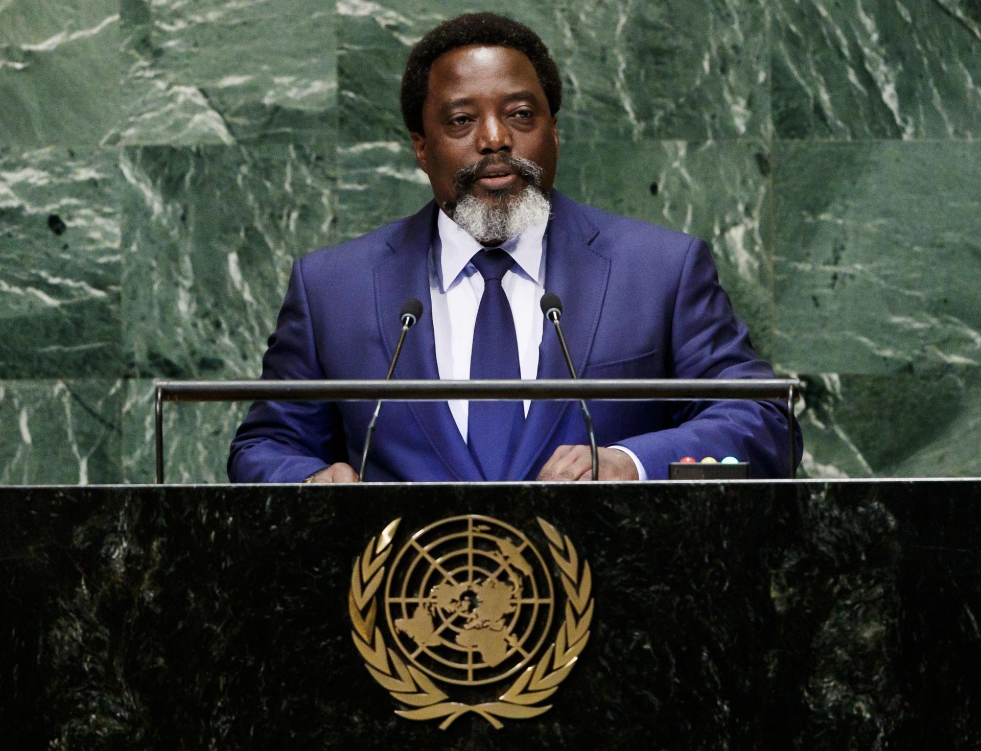Imagen de archivo del expresidente de la República Democrática del Congo, Joseph Kabila, en una intervención en la Asamblea General de la ONU. EFE/Justin Lane