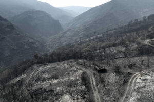 Superficie calcinada por el peor incendio de la historia de Galicia, el de Larouco (Ourense), estabilizado tras arrasar 30.000 hectáreas. EFE/Brais Lorenzo