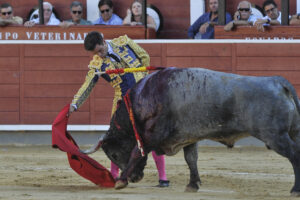 El diestro Rubén Pinar durante el festejo de este miércoles en la Feria de Albacete. EFE/ Manu