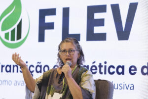 La coordinadora de políticas públicas del Observatorio del Clima, Suely Araújo, habla durante la apertura del III Foro Latinoamericano de Economía Verde (FLEV) este 4 de septiembre de 2025, en São Paulo (Brasil). EFE/Isaac Fontana