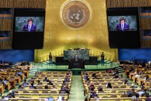 El presidente de Argentina, Javier Milei, durante su intervención en la Asamblea General de la ONU. EFE/Kena Betancur