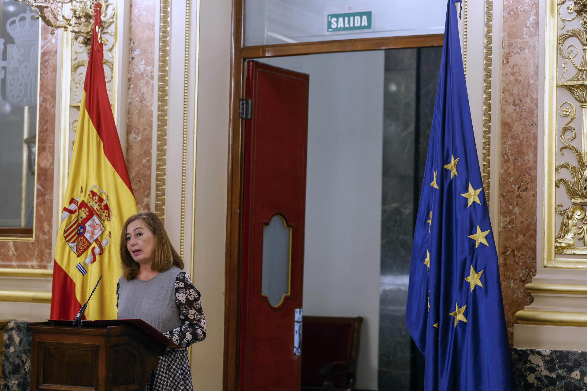 La presidenta del Congreso, Francina Armengol, este martes, en el Congreso de los Diputados. EFE/ Javier Lizón