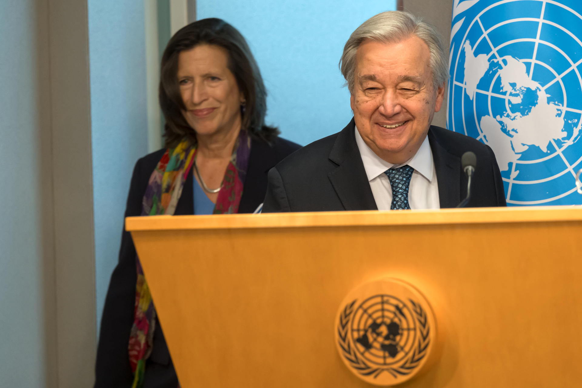 Fotografía cedida este martes, 16 de septiembre, por la Organización de Naciones Unidas de su secretario general, António Guterres, durante una rueda de prensa, en la sede del organismo internacional, en Nueva York (NY, EE.UU.). EFE/Mark Garten/ONU
