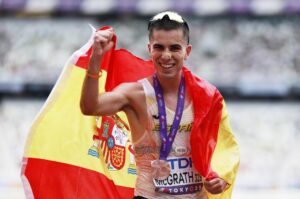El español Paul McGrath, medallista de bronce en los 20 kilómetros marcha de los Mundiales de Tokio, reveló este martes cuál fue el tipo de ayuda que solicitó antes de viajar a Japón. EFE/EPA/MAST IRHAM
