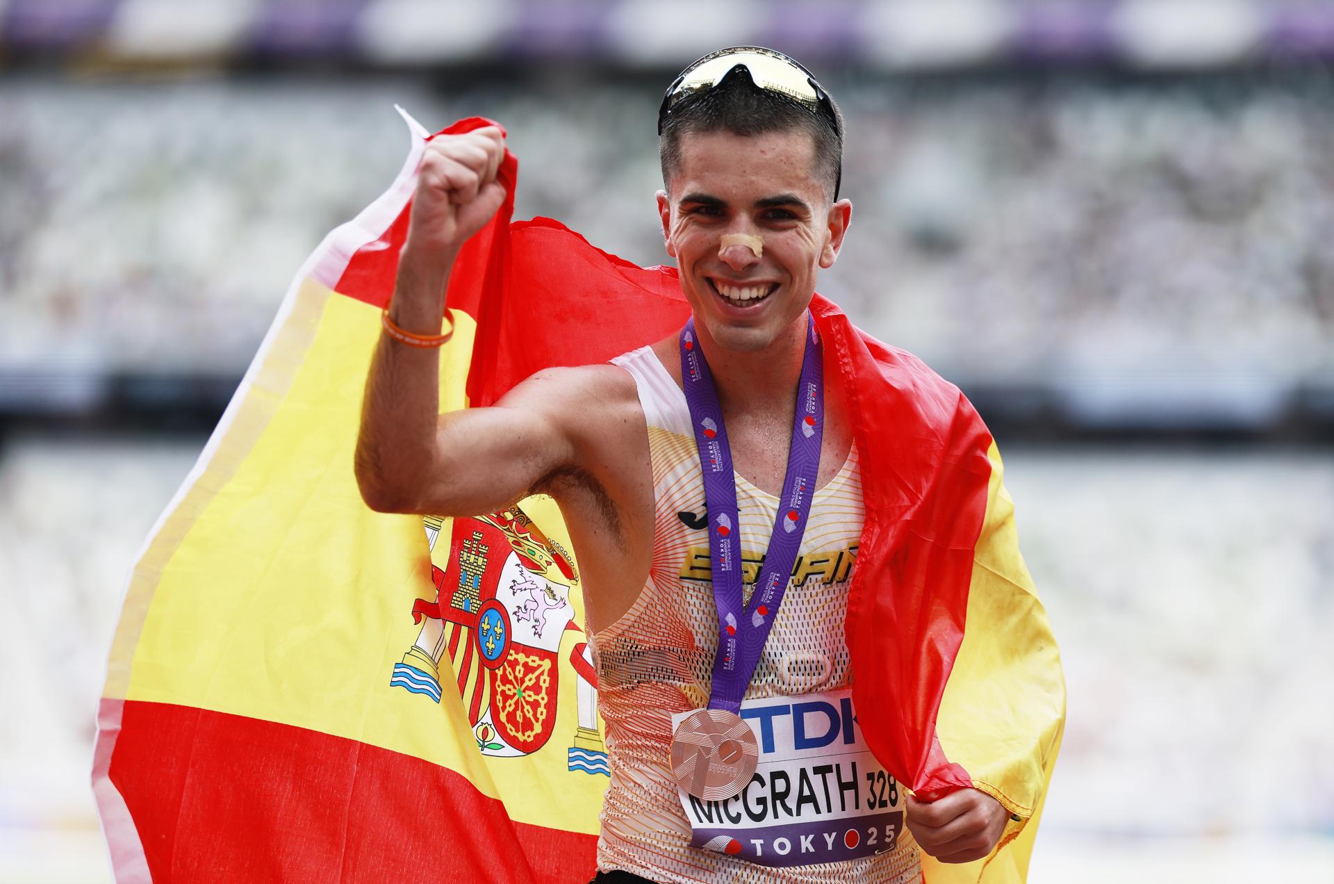 El español Paul McGrath, medallista de bronce en los 20 kilómetros marcha de los Mundiales de Tokio, reveló este martes cuál fue el tipo de ayuda que solicitó antes de viajar a Japón. EFE/EPA/MAST IRHAM