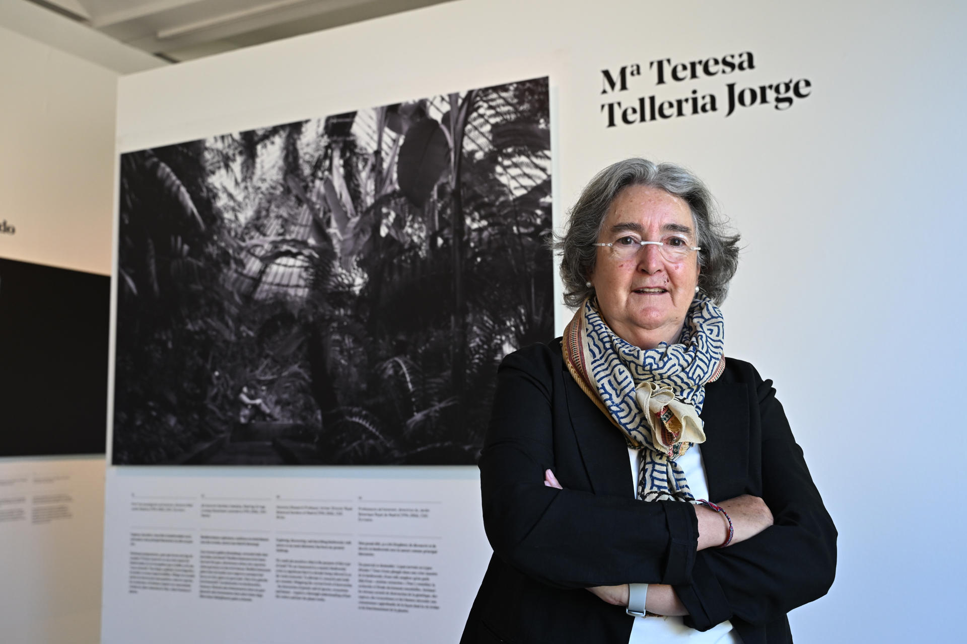 La micróloga y profesora de investigación ad honorem del Real Jardín Botánico María Teresa Tellería posa durante la presentación de la exposición '26 mujeres en las ciencias, artes y letras' del Real Jardín Botánico (RJB) del Consejo Superior de Investigaciones Científicas (CSIC) y Jakiunde, la Academia vasca de las Ciencias, de las Artes y de las Letras, este jueves en el Pabellón Villanueva en Madrid. EFE/ Fernando Villar
