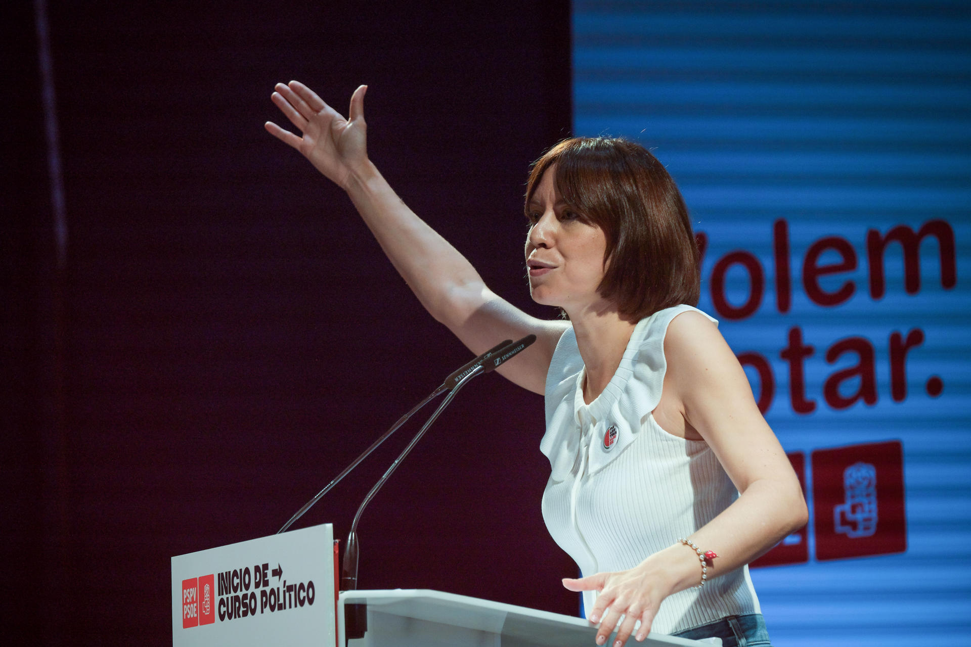 TORREVIEJA (ALICANTE) 20/09/2025.- La secretaria general del PSPV-PSOE, Diana Morant, participa este sábado en la clausura de las jornadas de inicio de curso político de los socialistas valencianos en el Centro Cultural Virgen del Carmen de Torrevieja. EFE/ Pablo Miranzo