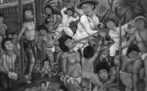 Fotograma cedido por Wilton Martínez del documental ´Shiringa' donde se observa una recreación de las torturas cometidas contra los pueblos indígenas de la Amazonía durante la fiebre del caucho a inicios del siglo XX. EFE/ Wilton Martínez