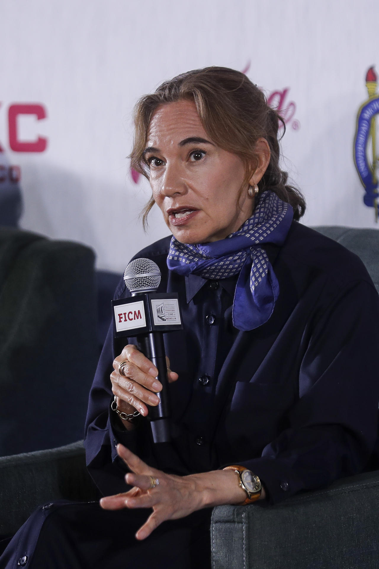 La directora general del Festival Internacional de Cine de Morelia, Daniela Michel, participa durante una rueda de prensa este jueves, en Ciudad de México (México). EFE/ Isaac Esquivel
