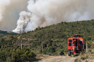Imagen de una columna de humo producida por el incendio forestal en el Pico del Lobo, en Guadalajara, el pasado viernes. EFE / Nacho Izquierdo.