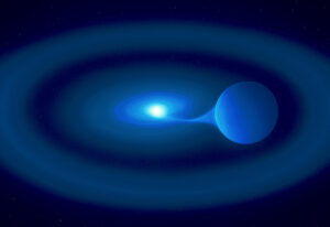 Representación artística del sistema estelar doble V Sagittae, a 10 000 años luz de la Tierra. Crédito: University of Southampton