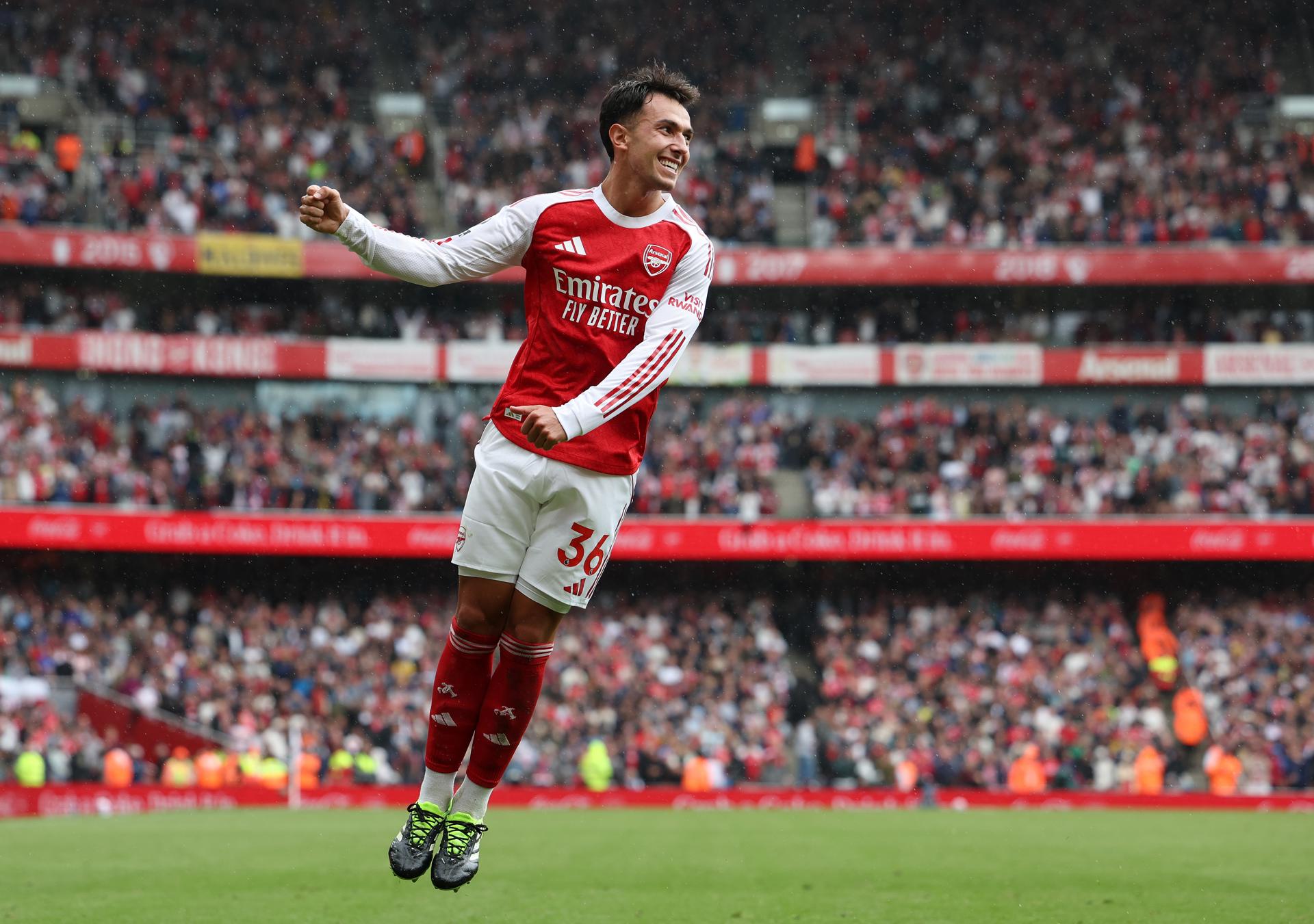 Martin Zubimendi, tras marcar el 3-0 del Arsenal al Nottingham Forest. EFE/EPA/ANDY RAIN.