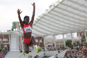 La atleta española Fatima Diamé participa en el salto de longitud del Meeting Madrid 2025, el pasado 19 de julio. EFE/Mariscal