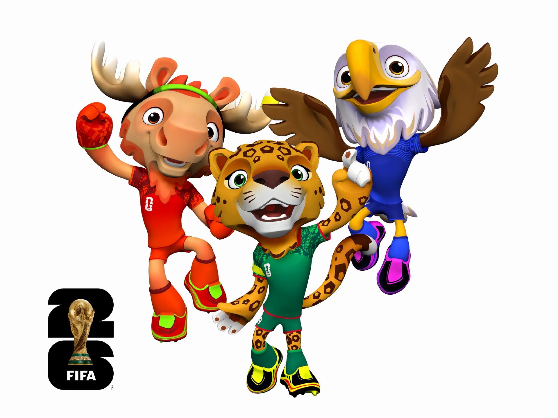 La FIFA presentó este jueves a las mascotas oficiales del Mundial 2026, que será organizado por Canadá, Estados Unidos y México, y que representan a un alce, un águila y un jaguar, animales simbólicos de estos tres países. EFE/FIFA /SOLO USO EDITORIAL /NO VENTAS /SOLO DISPONIBLE PARA ILUSTRAR LA NOTICIA QUE ACOMPAÑA /CRÉDITO OBLIGATORIO

