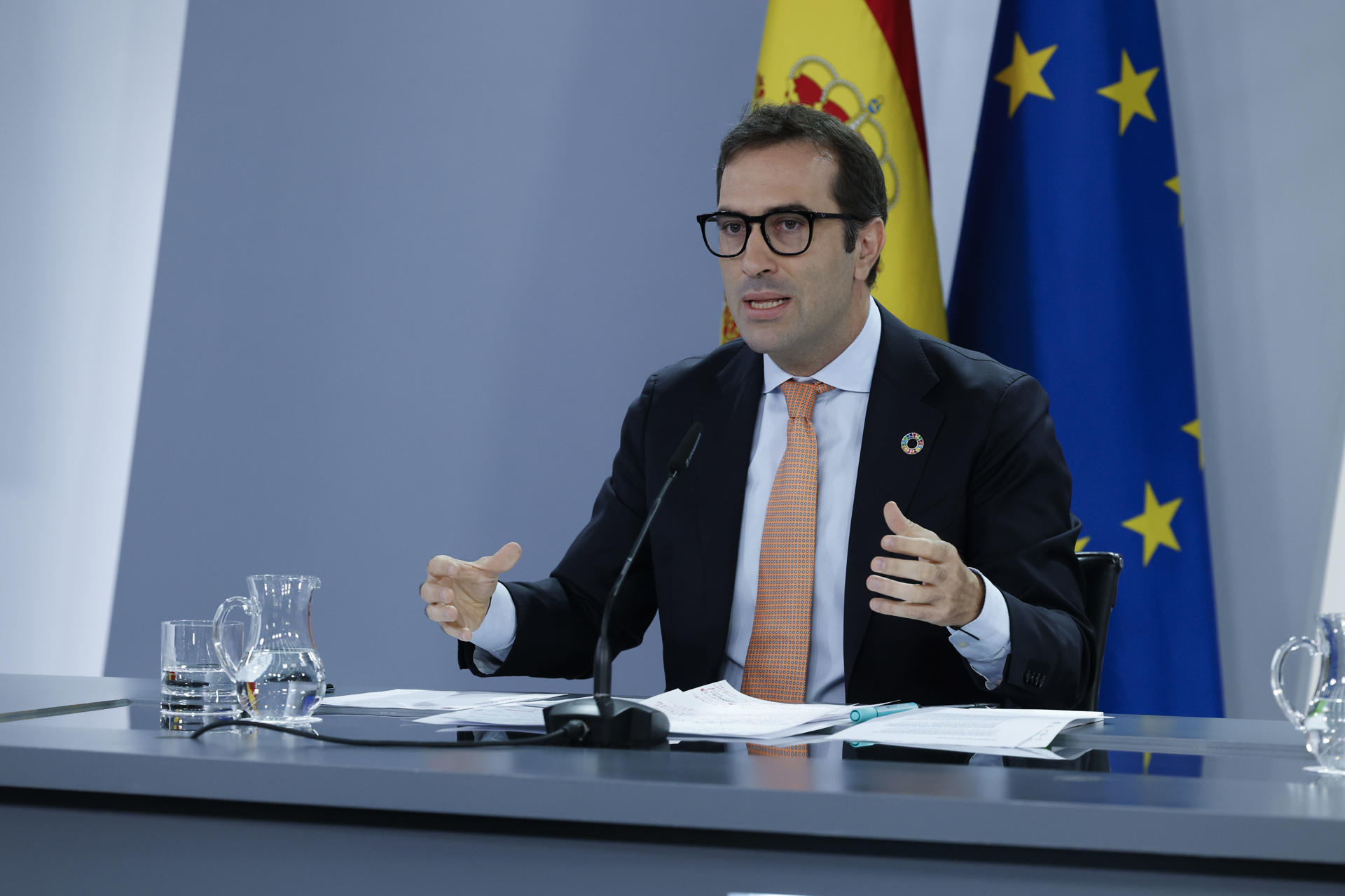 El ministro de Economía, Carlos Cuerpo, durante una reciente comparecencia tras el Consejo de Ministros celebrado en La Moncloa. EFE/JJ Guillén