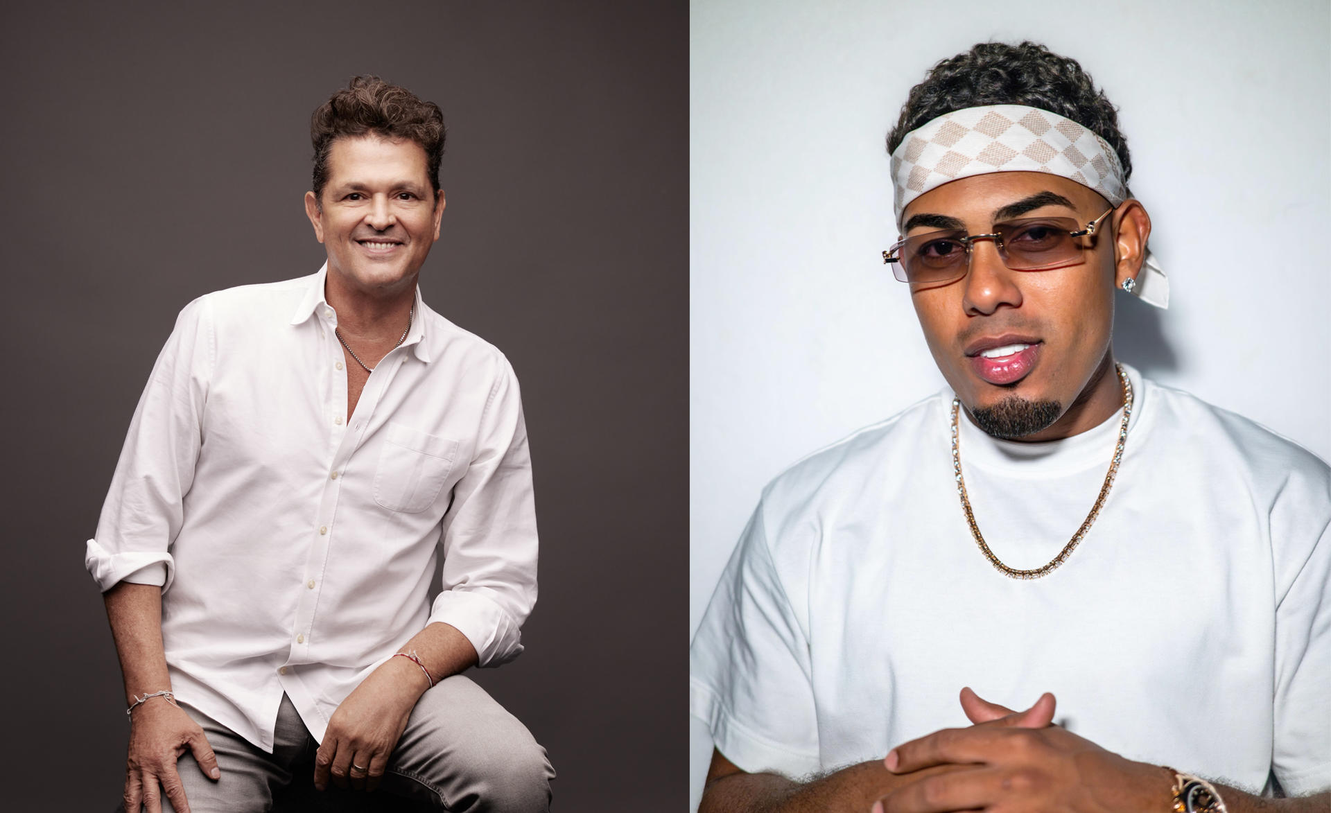 Combo de fotografías sin fecha específica de toma cedidas por Televisaunivisión de los cantantes Carlos Vives (i) y Myke Towers. EFE/ Televisaunivisión /S