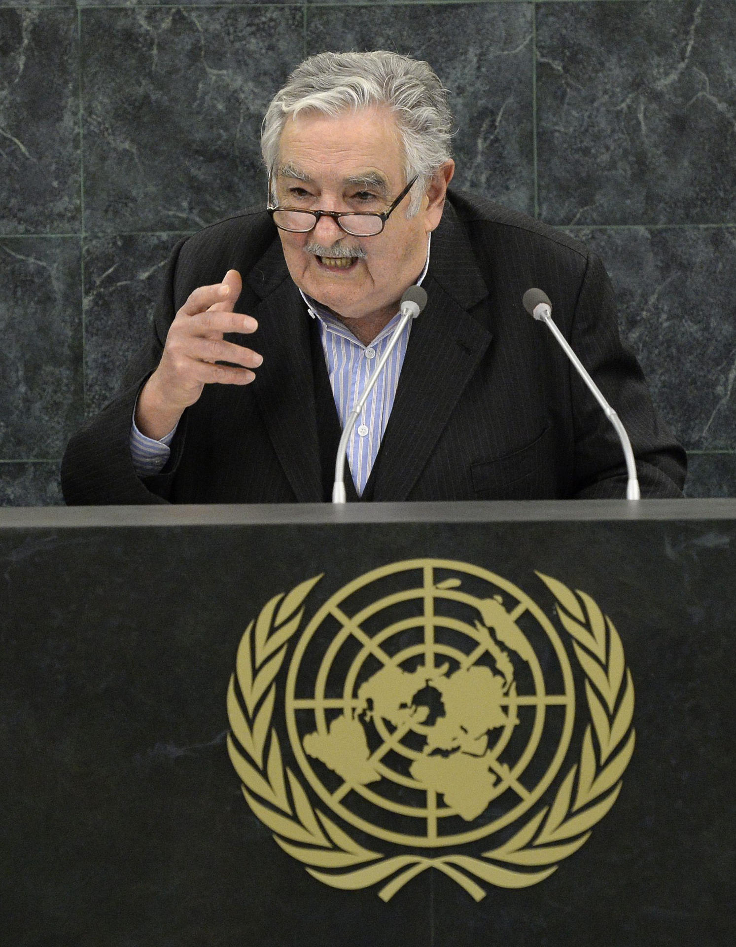 Fotografía de archivo, tomada el 24 de septiembre de 2013, del entonces presidente de Uruguay, José Mujica, al intervenir durante la 68 Asamblea General de las Naciones Unidas, en Nueva York (NY, EE.UU.). EFE/Justin Lane