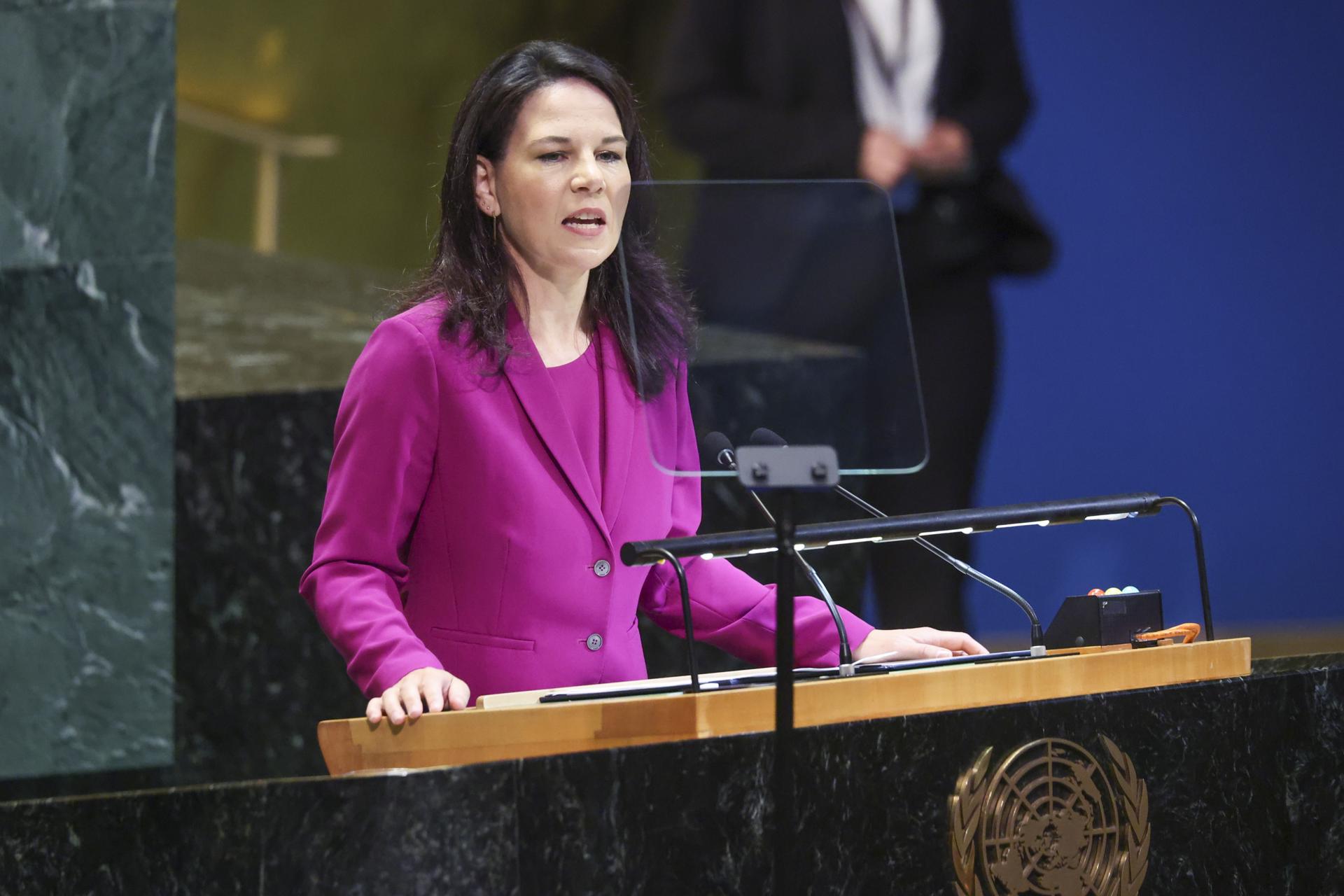La presidenta de la Asamblea General de las Naciones Unidas, Annalena Baerbock, al intervenir el pasado 23 de septiembre en la sesión inaugural de la 80 sesión de la Asamblea General de la ONU, en Nueva York (NY, EE.UU.) EFE/Sarah Yenesel