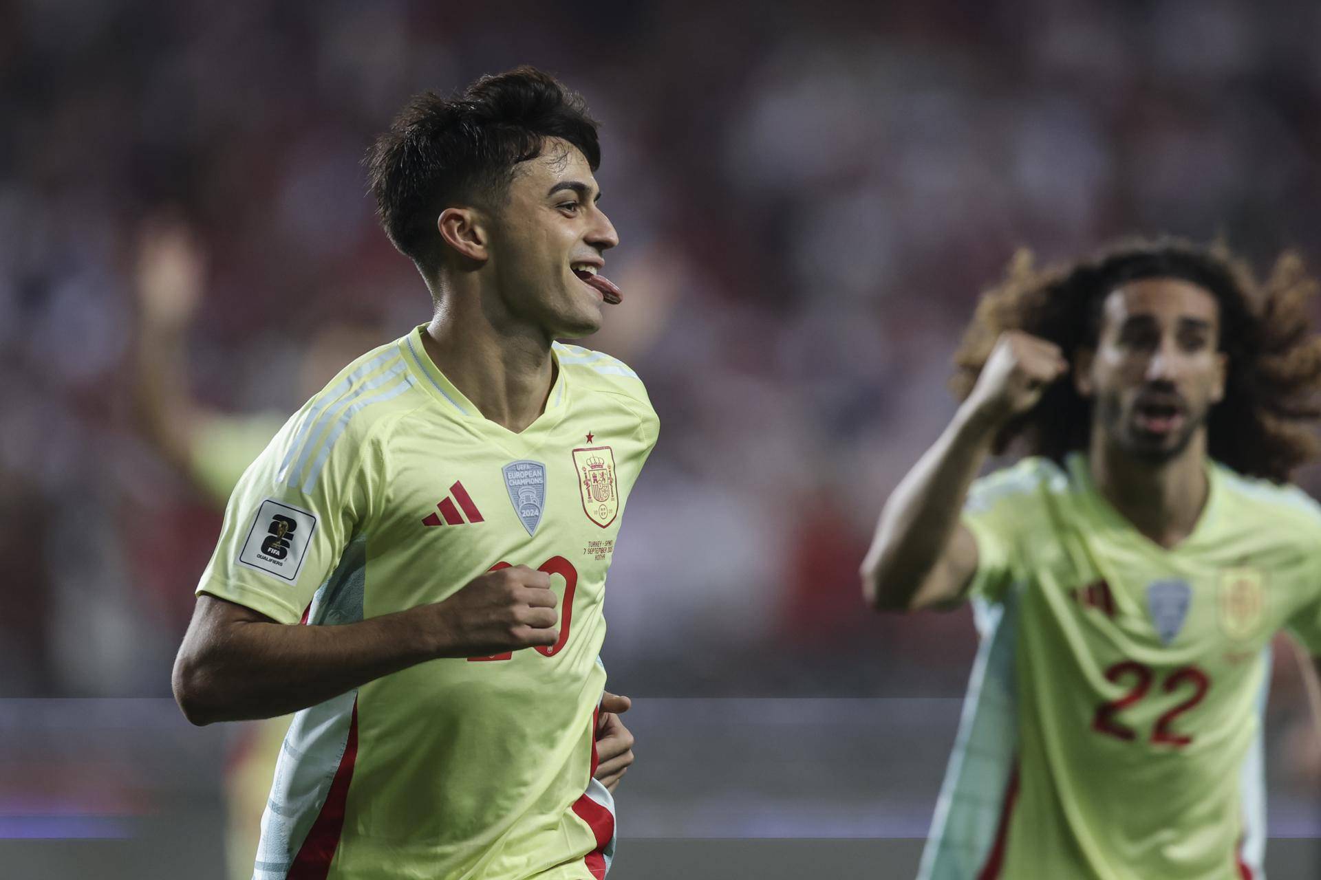 Pedri celebra el 0-1 de España ante Turquía. EFE/EPA/ERDEM SAHIN