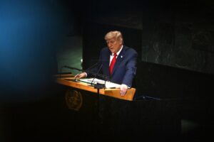 El presidente de EE.UU., Donald Trump, este martes durante su intervención ante la Asamblea General de Naciones Unidas en Nueva York, EE. UU.EFE/ Lukas Coch
