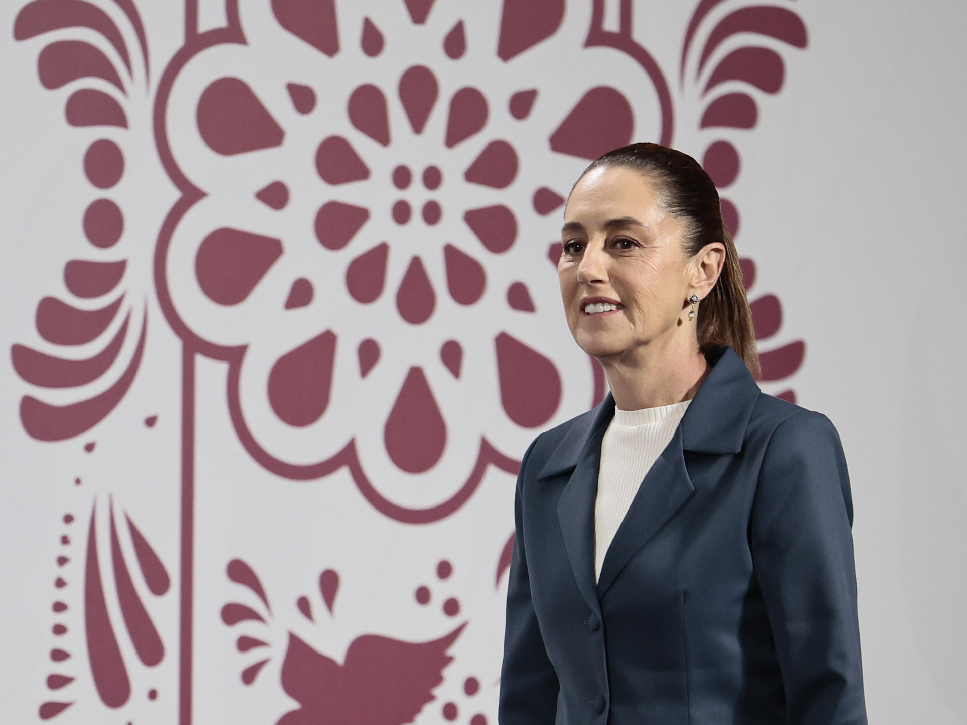La presidenta de México, Claudia Sheinbaum, participa en una rueda de prensa este miércoles, en Palacio Nacional de Ciudad de México (México). EFE/José Méndez
