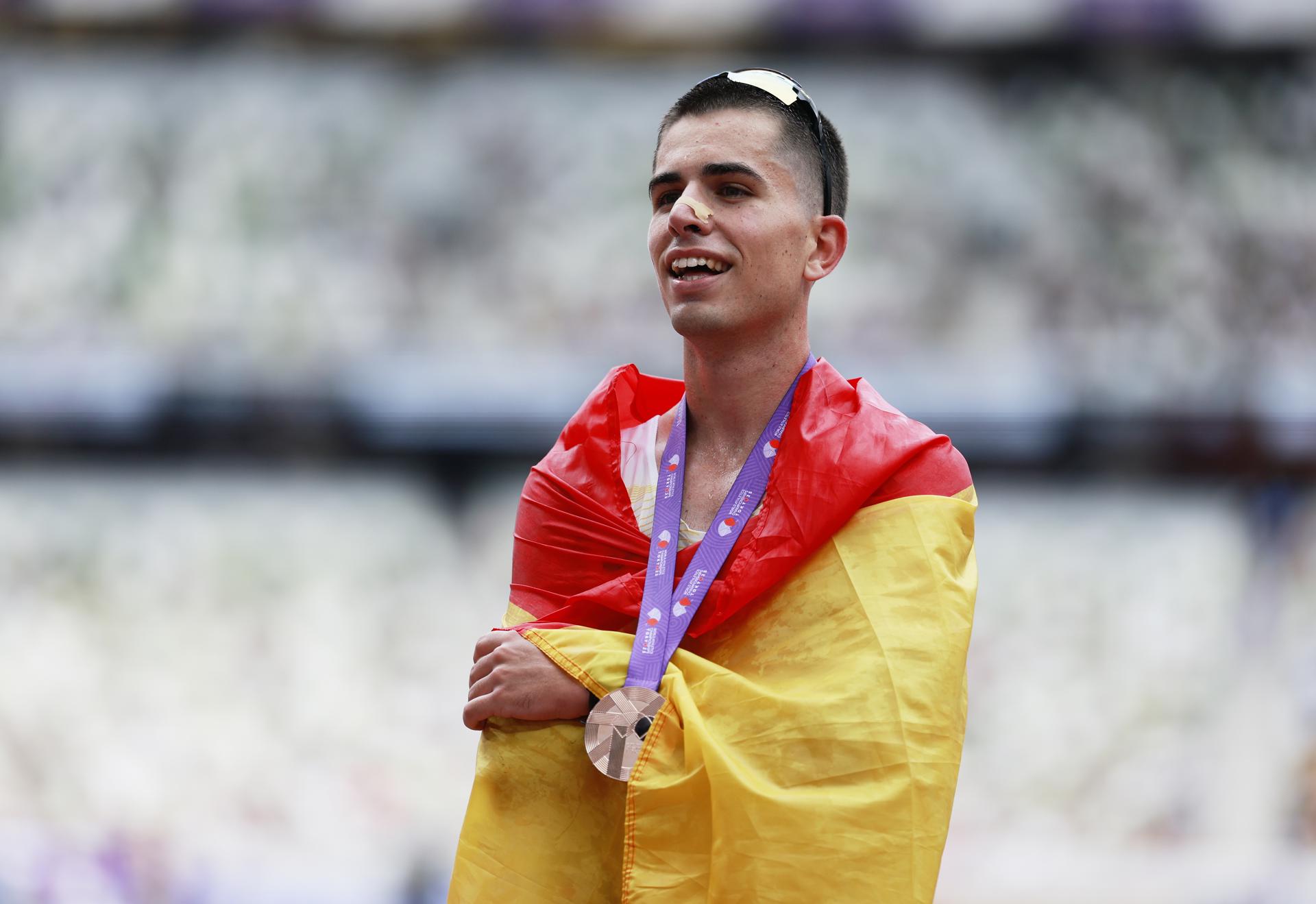 El español Paul McGrath, medallista de bronce en los 20 kilómetros marcha de los Mundiales de Tokio, reveló este sábadfo que antes de viajar a Japón solicitó una auda especial. EFE/EPA/MAST IRHAM