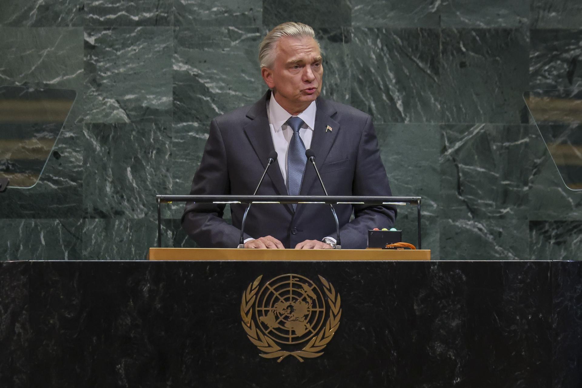 El canciller de Costa Rica, Arnoldo André, en la Asamblea General de Naciones Unidas. EFE/EPA/LEV RADIN
