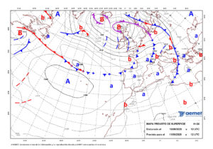 Mapa de isobaras facilitado por la Aemet elaborado el 10/09/2025 previsto para el 11/09/2025. EFE ***SOLO USO EDITORIAL/SOLO DISPONIBLE PARA ILUSTRAR LA NOTICIA QUE ACOMPAÑA (CRÉDITO OBLIGATORIO)***