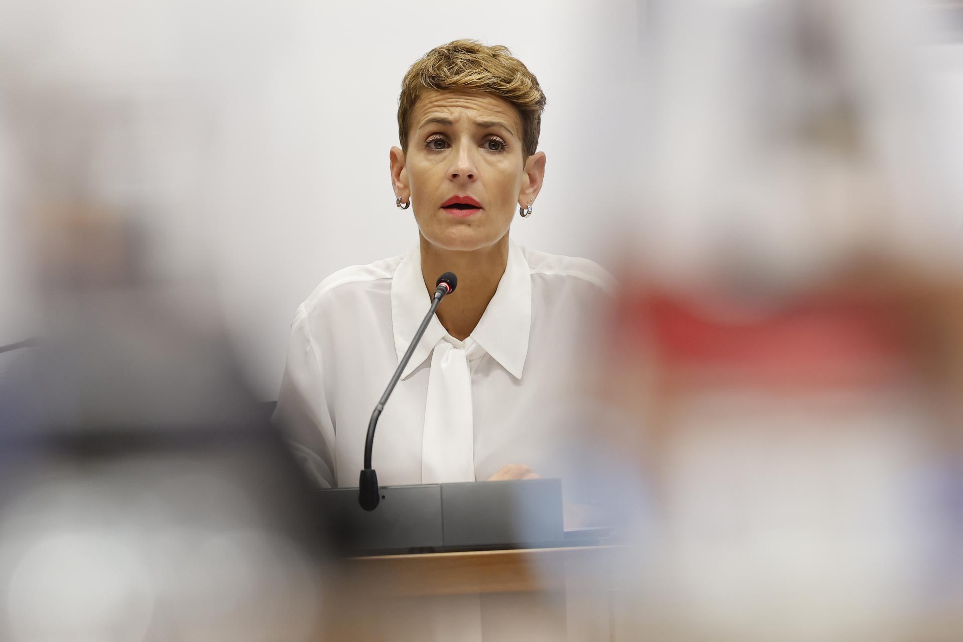 Imagen de la presidenta de Navarra, María Chivite, este miércoles. EFE/ Villar López