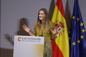 MADRID (ESPAÑA), 12/09/2025.- La vicepresidenta del Gobierno y ministra para la Transición Ecológica y el Reto Demográfico, Sara Aagesen, presenta este viernes las líneas generales de la Propuesta de Planificación de la red de transporte de electricidad con horizonte 2030 durante un acto celebrado en Madrid. EFE/JJ Guillén