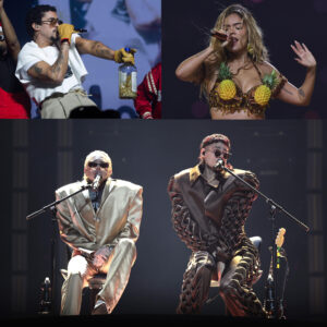 Combo de fotografías de archivo de los artistas Bad Bunny (i-arriba), Karol G (d-arriba) y el dúo Ca7riel & Paco Amoroso. EFE