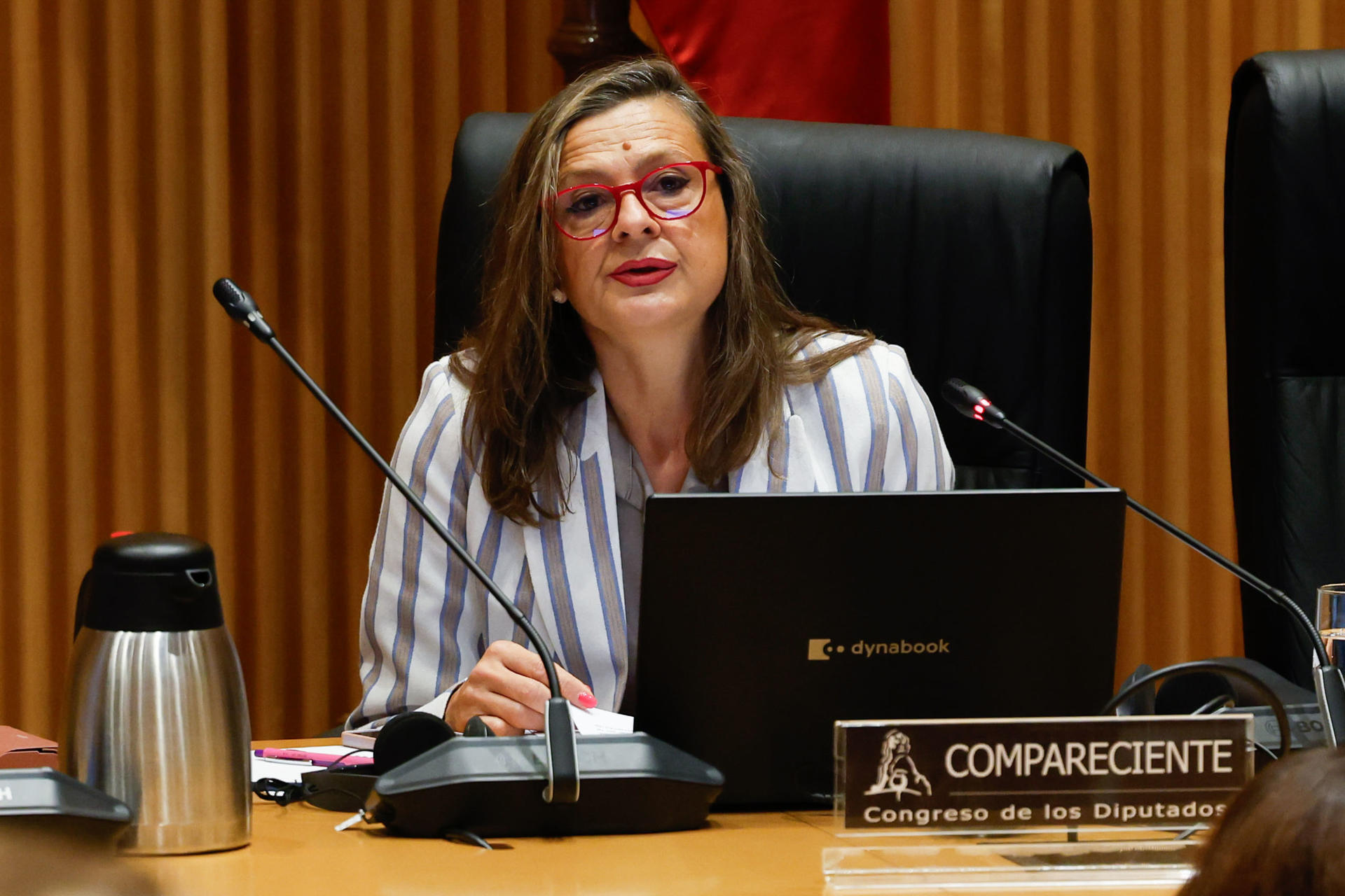 La delegada del Gobierno contra la Violencia de Género, Carmen Martínez Perza, comparece ante el Congreso de los Diputados este jueves para dar explicaciones sobre las incidencias de las pulseras de control telemático de agresores machista. EFE/ J.J. Guillén