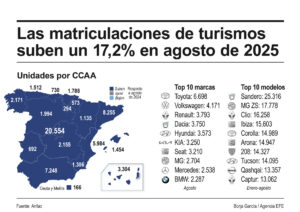 Infografía de las matriculaciones de turismos nuevos en España en agosto. EFE
