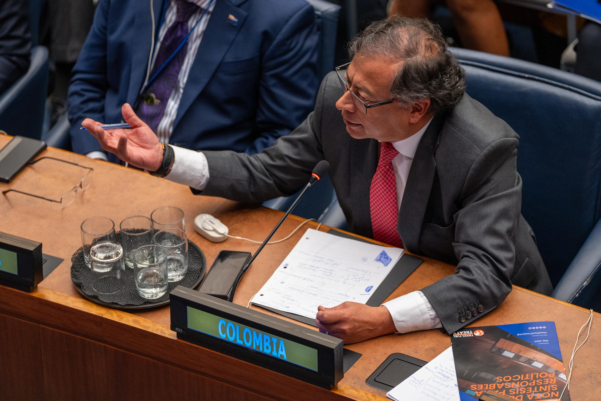 Fotografía de archivo del presidente de Colombia, Gustavo Petro, al intervenir en una Cumbre de Acción Climática en el marco de la Asamblea General de las Naciones Unidas en 2023, en la sede la ONU, en Nueva York (NY, EE.UU.). EFE/Ángel Colmenares