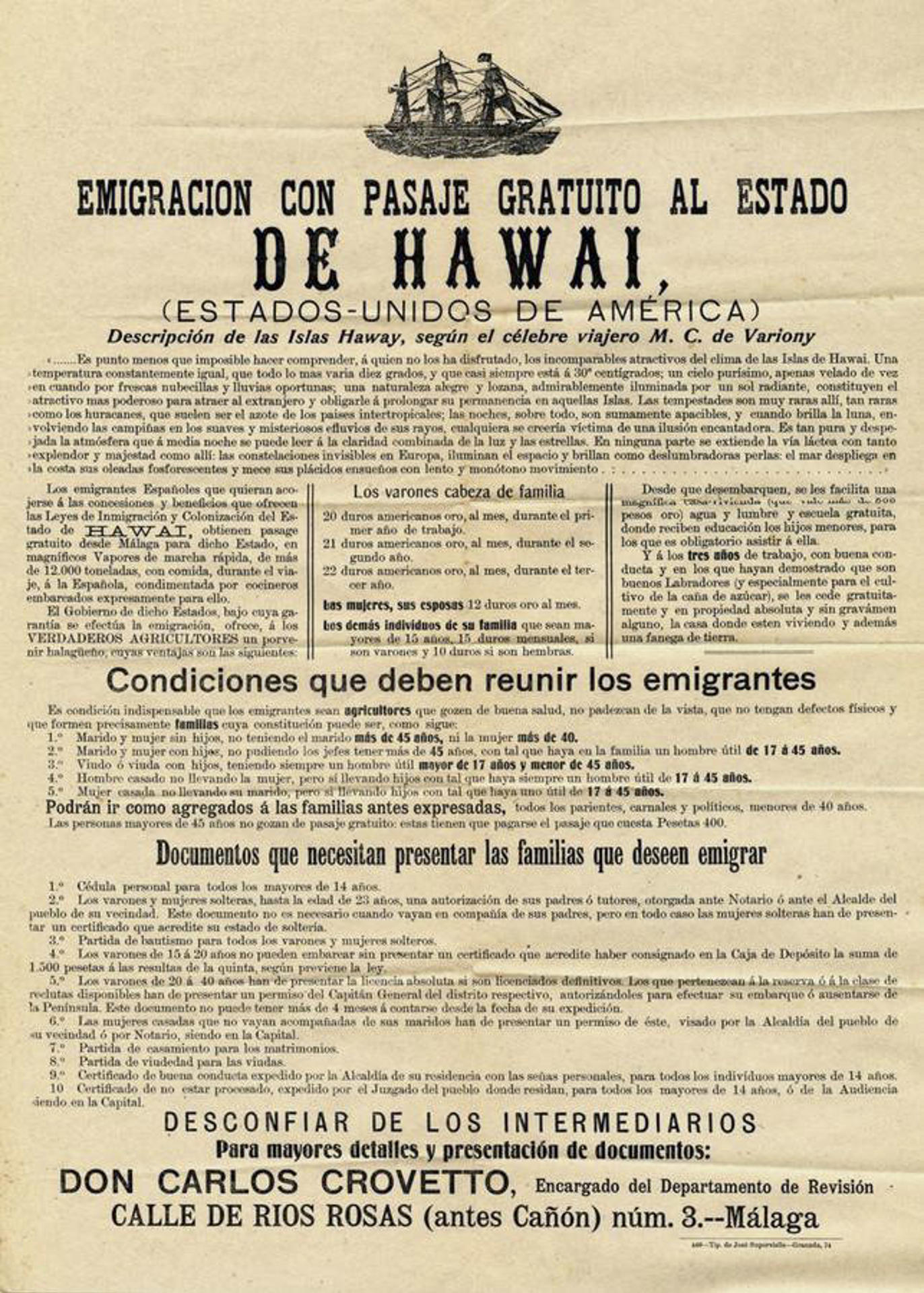 MÉRIDA, 07/09/2025.- Cartel promocional dirigido a atraer la emigración de españoles a las islas Hawái a prinicipios del siglo XX, cuyos descendientes se reúnen estos días en San Francisco (EE. UU.). EFE/ Manuel Trinidad SOLO USO EDITORIAL/SOLO DISPONIBLE PARA ILUSTRAR LA NOTICIA QUE ACOMPAÑA (CRÉDITO OBLIGATORIO)
