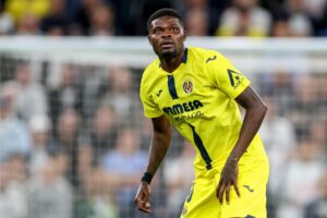 Thomas Partey del Villarreal en acción durante el partido de la fase de liga de la UEFA Champions League entre el Tottenham Hotspur y el Villarreal CF en Londres, Reino Unido. EFE/EPA/ANDY RAIN