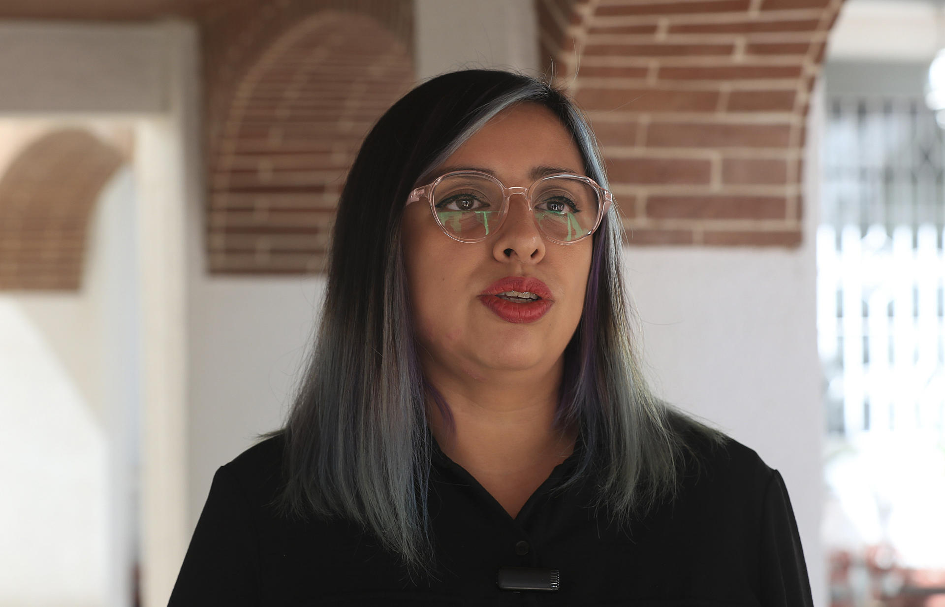 La coordinadora general del Centro de Derechos Humanos Paso del Norte, Karla Palacios Flores, habla durante una entrevista con EFE, este miércoles en Ciudad Juárez (México). EFE/ Luis Torres