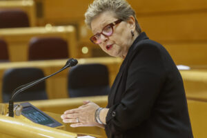 La senadora de Junts María Teresa Pallarés interviene durante la sesión de control al Gobierno celebrada este martes por el pleno del Senado. EFE/ J.P.Gandul