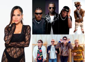 Composición de fotografías cedidas por TelevisaUnivision donde aparecen der izquierda a derecha, la artista dominicana Natti Natasha, los panameños Boza, Nando Boom, y el grupo Los Rabanes, el panameño Sech, y el puertorriqueño Farruko. EFE/TelevisaUnivision