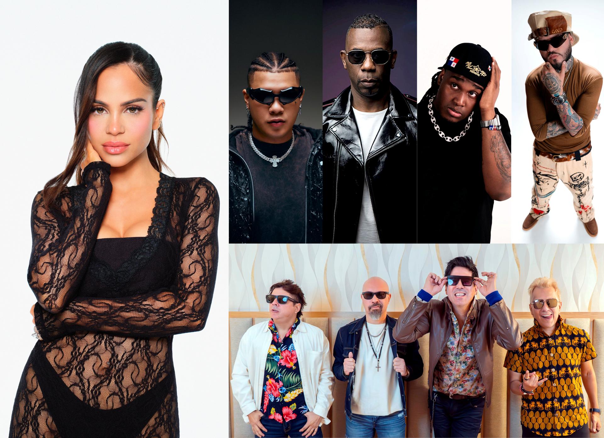 Composición de fotografías cedidas por TelevisaUnivision donde aparecen der izquierda a derecha, la artista dominicana Natti Natasha, los panameños Boza, Nando Boom, y el grupo Los Rabanes, el panameño Sech, y el puertorriqueño Farruko. EFE/TelevisaUnivision