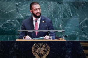 El presidente sirio, Ahmed al Sharaa, en el 80.º período de sesiones de la Asamblea General de las Naciones Unidas (AGNU) en la sede de las Naciones Unidas en Nueva York, EE. UU., el 24 de septiembre de 2025. EFE/EPA/Kena Betancur