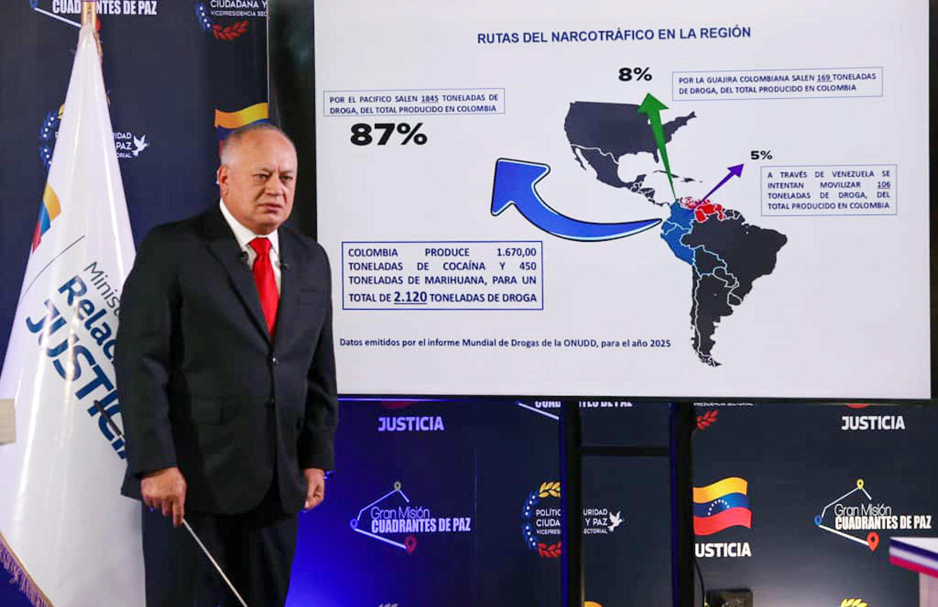 Fotografía cedida del ministro del Interior, Justicia y Paz, Diosdado Cabello, en Caracas (Venezuela). EFE/ Prensa Ministerio De Interior Justicia Y Paz