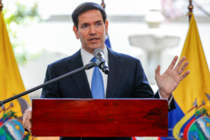 El secretario de Estado de los Estados Unidos, Marco Rubio, al intervenir, el pasado 4 de septiembre, durante una rueda de prensa, en Quito (Ecuador). EFE/José Jácome