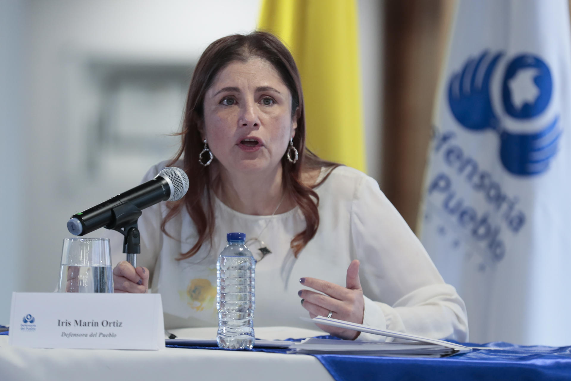 Fotografía de archivo de la defensora del Pueblo de Colombia, Iris Marín, durante una rueda de prensa, en Bogotá (Colombia). EFE/Carlos Ortega