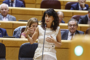 Imagen de archivo de la ministra de Igualdad, Ana Redondo interviene en el pleno del Senado, este martes. EFE/ Rodrigo Jimenez