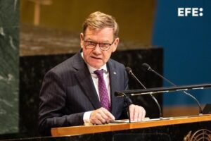 El ministro de Exteriores alemán Johann Wadephul durante la Conferencia de Alto Nivel para la Solución Pacífica de la Cuestión Palestina en Naciones Unidas el 22 de septiembre de 2025.EFE/EPA/LEV RADIN
