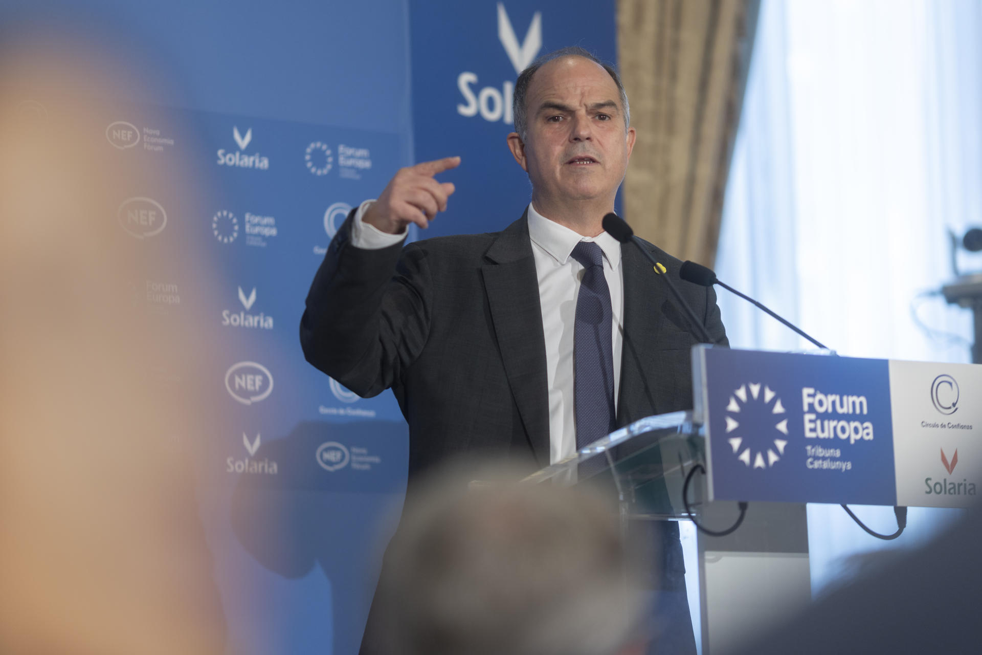 El secretario general de JxCat, Jordi Turull, durante su intervención en un desayuno informativo organizado por Nueva Economía Fórum en el Hotel Palace de Barcelona. EFE/ Marta Pérez